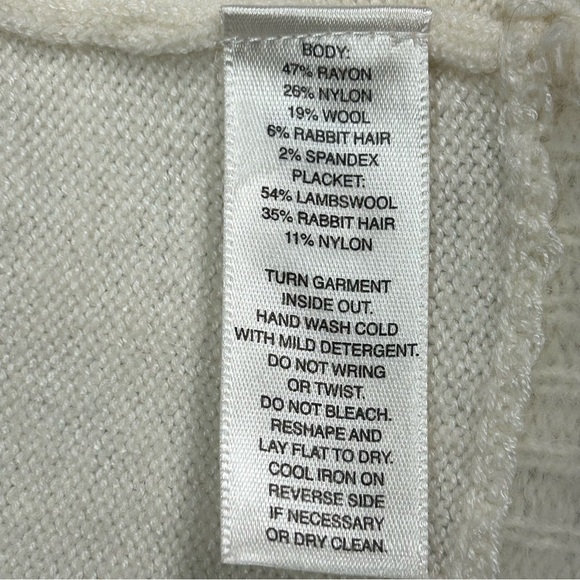 WHBM Womens Cardigan Sweater Open Front Wool Angora Blend Ruffle Anglecore Ivory - Picture 9 of 9